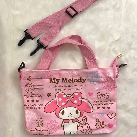 $15 Super Cute Pink My Melody Sweet Messages Hand/Shoulder/Body Bag with Zipper - Picture 1 of 2